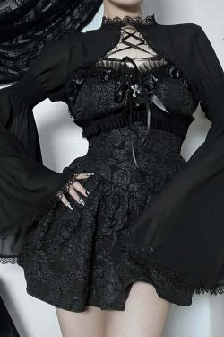 Y2K Gothic Lace Mini Dress with Shrug - Perfect for 90s Grunge, Retro, and Summer Party Outfits