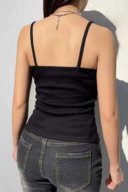Y2K Gothic Lace Trim Cami Top - Retro 90s Grunge, Summer Y2K Outfits, Pastel Goth Fashion