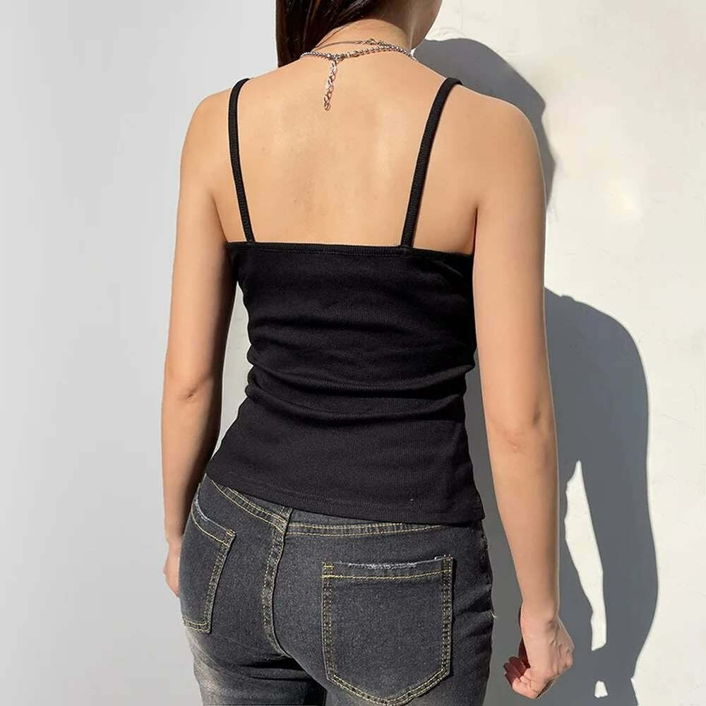 Y2K Gothic Lace Trim Cami Top - Retro 90s Grunge, Summer Y2K Outfits, Pastel Goth Fashion