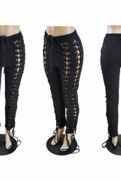 Y2K Gothic Lace Up Joggers - 90s Grunge, Retro Style, Y2K Summer Outfits, Pastel Goth Fashion