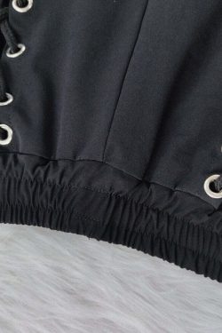Y2K Gothic Lace Up Joggers - 90s Grunge, Retro Style, Y2K Summer Outfits, Pastel Goth Fashion
