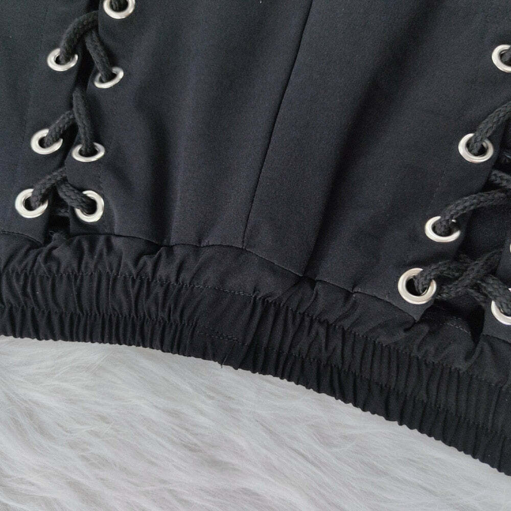 Y2K Gothic Lace Up Joggers - 90s Grunge, Retro Style, Y2K Summer Outfits, Pastel Goth Fashion