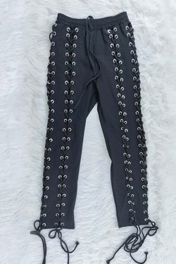 Y2K Gothic Lace Up Joggers - 90s Grunge, Retro Style, Y2K Summer Outfits, Pastel Goth Fashion