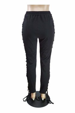 Y2K Gothic Lace Up Joggers - 90s Grunge, Retro Style, Y2K Summer Outfits, Pastel Goth Fashion