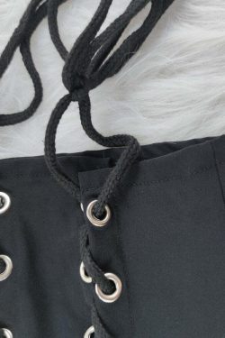 Y2K Gothic Lace Up Joggers - 90s Grunge, Retro Style, Y2K Summer Outfits, Pastel Goth Fashion
