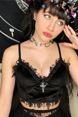 Y2K Gothic Lace Velvet Cami Crop Top - 90s Grunge, Retro Summer, Party & Club Outfits