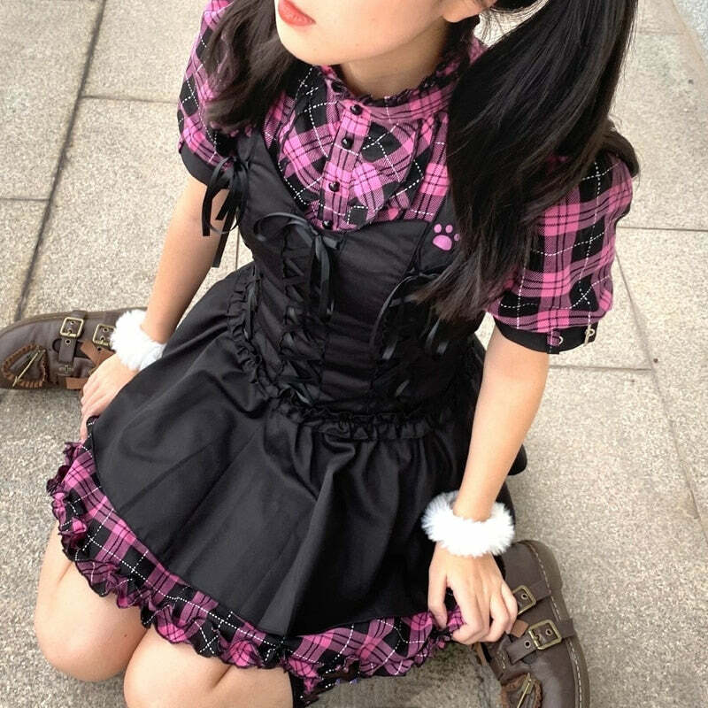 Y2K Gothic Lolita Punk Mini Dress - 90s Grunge, Retro Summer Outfit, Y2K Party & Club Fashion