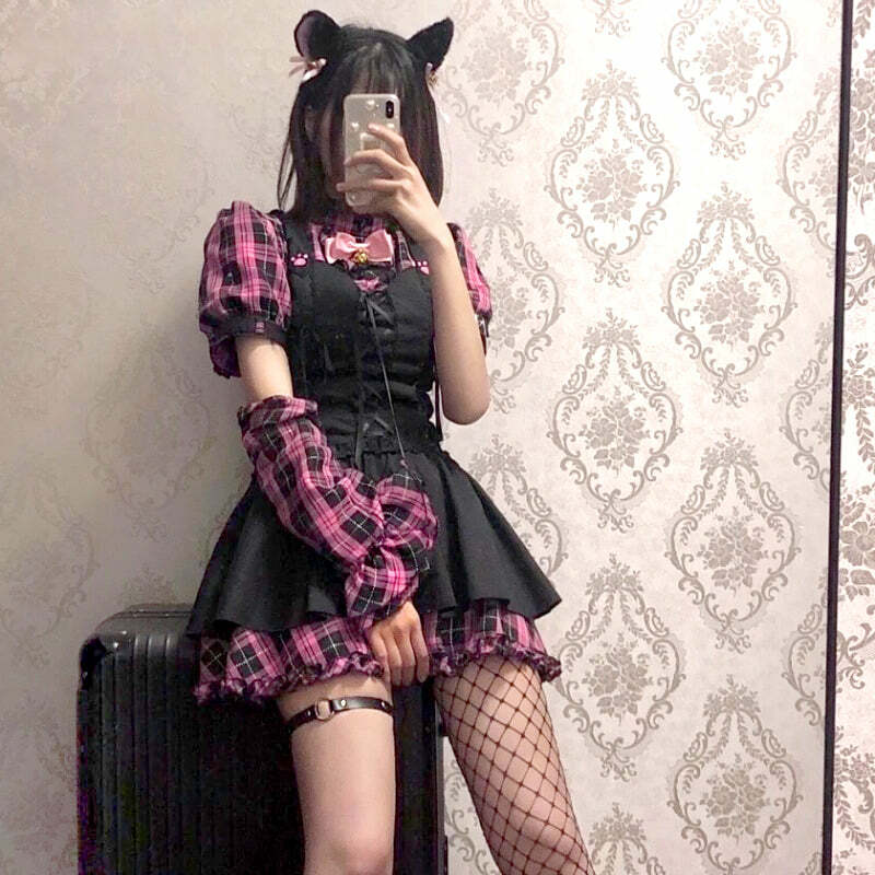 Y2K Gothic Lolita Punk Mini Dress - 90s Grunge, Retro Summer Outfit, Y2K Party & Club Fashion