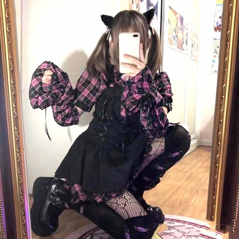 Y2K Gothic Lolita Punk Mini Dress - 90s Grunge, Retro Summer Outfit, Y2K Party & Club Fashion