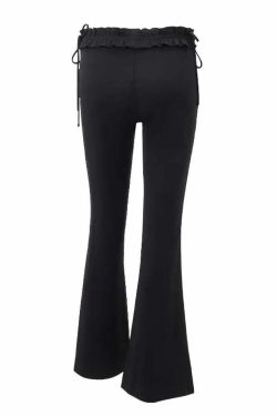 Y2K Gothic Low Rise Paperbag Waist Flare Pants - Retro 90s Grunge Summer Outfit