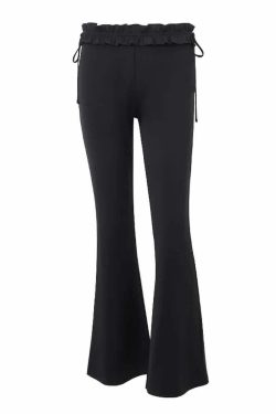 Y2K Gothic Low Rise Paperbag Waist Flare Pants - Retro 90s Grunge Summer Outfit
