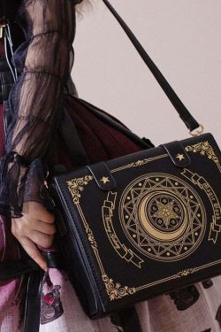 Y2K Gothic Magic Witchcraft Book Shoulder Bag - Retro 90s Grunge Pastel Goth Y2K Fashion
