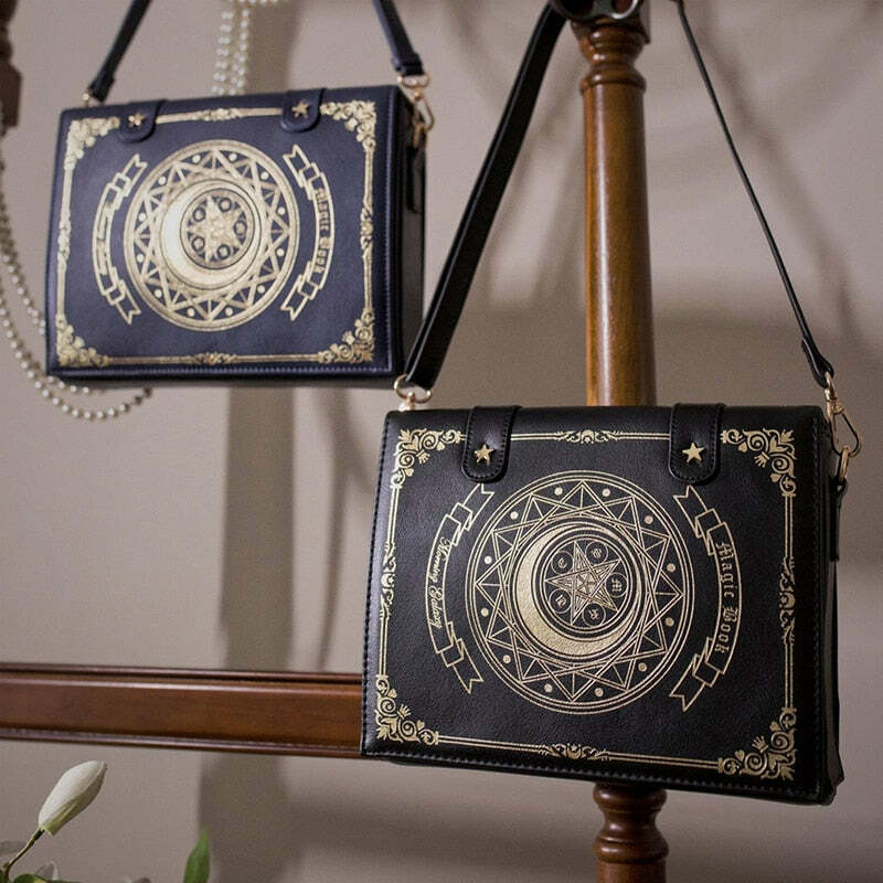 Y2K Gothic Magic Witchcraft Book Shoulder Bag - Retro 90s Grunge Pastel Goth Y2K Fashion