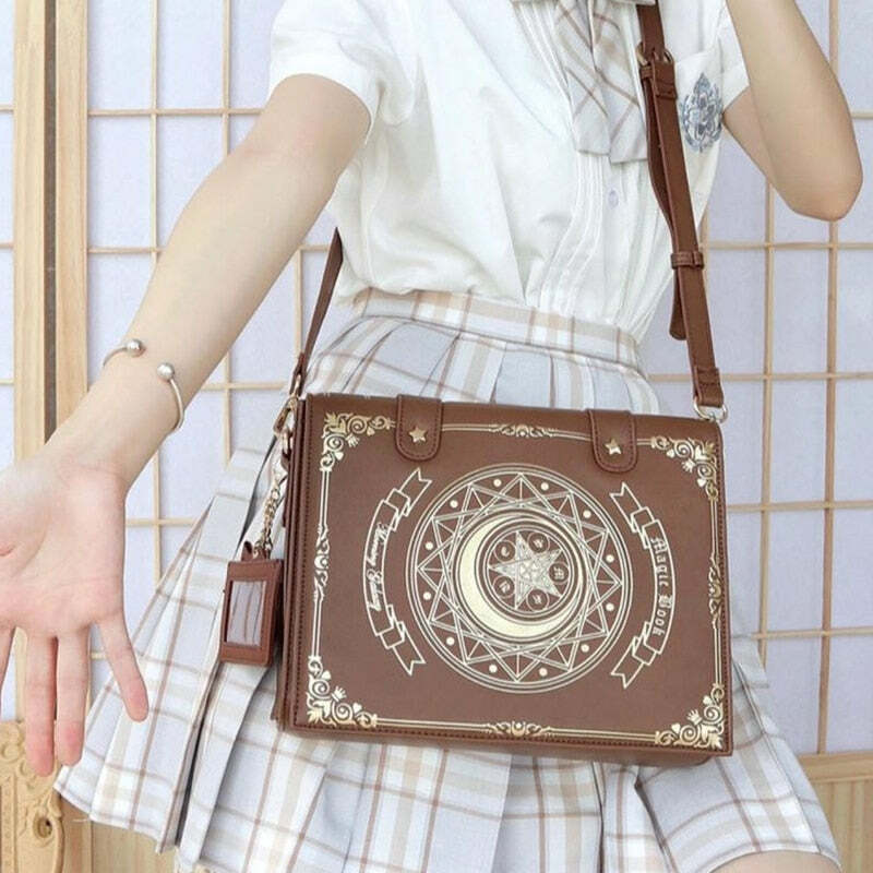 Y2K Gothic Magic Witchcraft Book Shoulder Bag - Retro 90s Grunge Pastel Goth Y2K Fashion