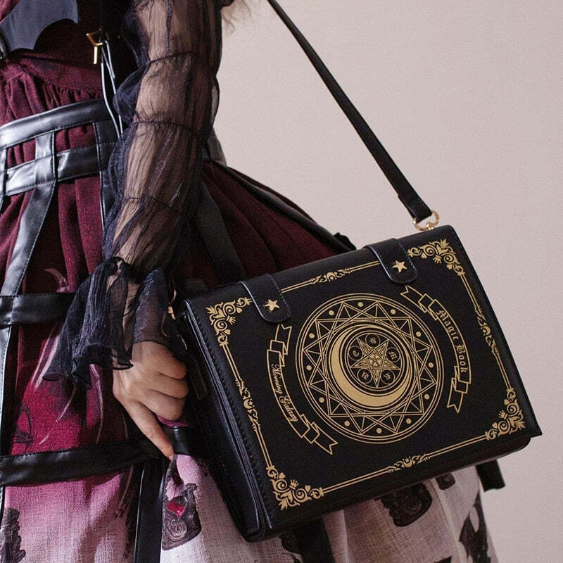 Y2K Gothic Magic Witchcraft Book Shoulder Bag - Retro 90s Grunge Pastel Goth Y2K Fashion