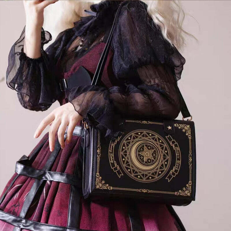 Y2K Gothic Magic Witchcraft Book Shoulder Bag - Retro 90s Grunge Pastel Goth Y2K Fashion