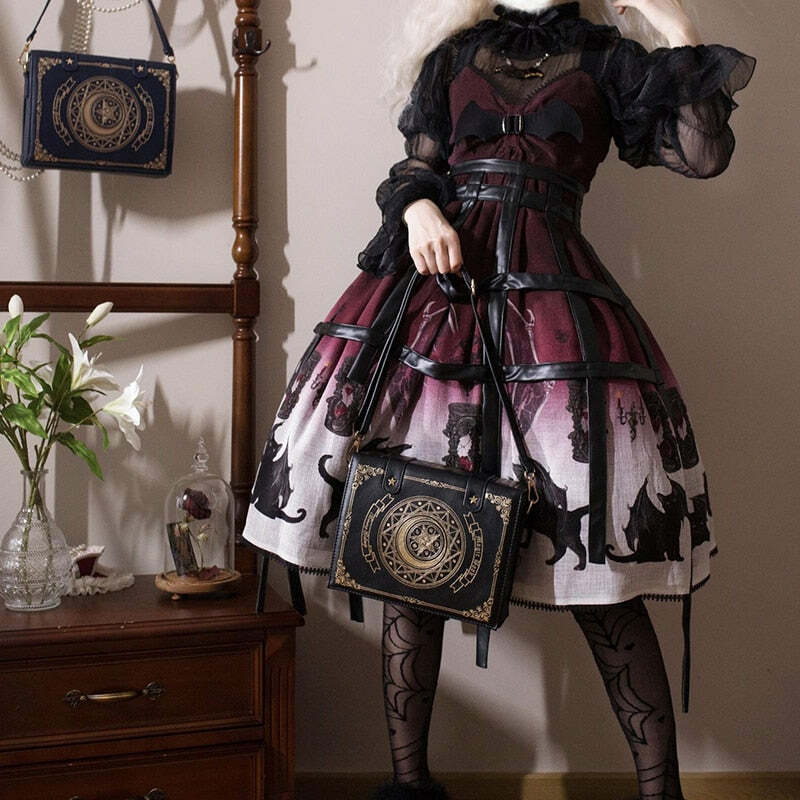 Y2K Gothic Magic Witchcraft Book Shoulder Bag - Retro 90s Grunge Pastel Goth Y2K Fashion