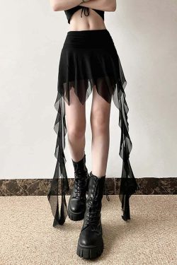 Y2K Gothic Mesh Handkerchief Mini Skirt - 90s Grunge, Retro Summer, Pastel Goth Fashion