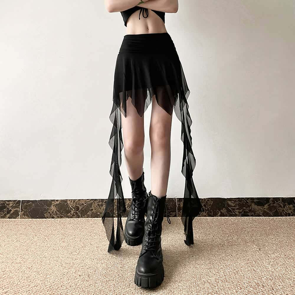 Y2K Gothic Mesh Handkerchief Mini Skirt - 90s Grunge, Retro Summer, Pastel Goth Fashion