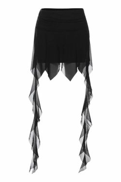 Y2K Gothic Mesh Handkerchief Mini Skirt - 90s Grunge, Retro Summer, Pastel Goth Fashion