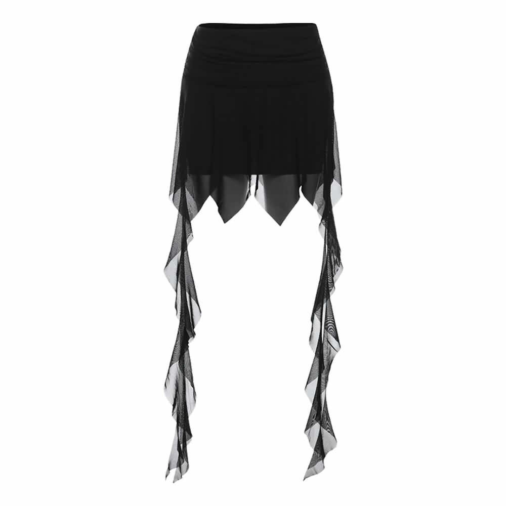 Y2K Gothic Mesh Handkerchief Mini Skirt - 90s Grunge, Retro Summer, Pastel Goth Fashion