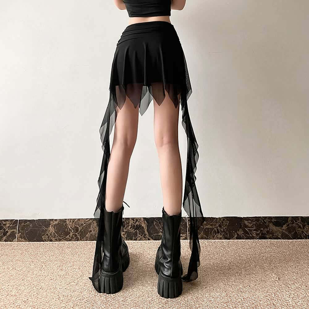 Y2K Gothic Mesh Handkerchief Mini Skirt - 90s Grunge, Retro Summer, Pastel Goth Fashion