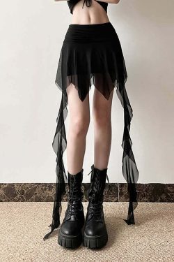 Y2K Gothic Mesh Handkerchief Mini Skirt - 90s Grunge, Retro Summer, Pastel Goth Fashion