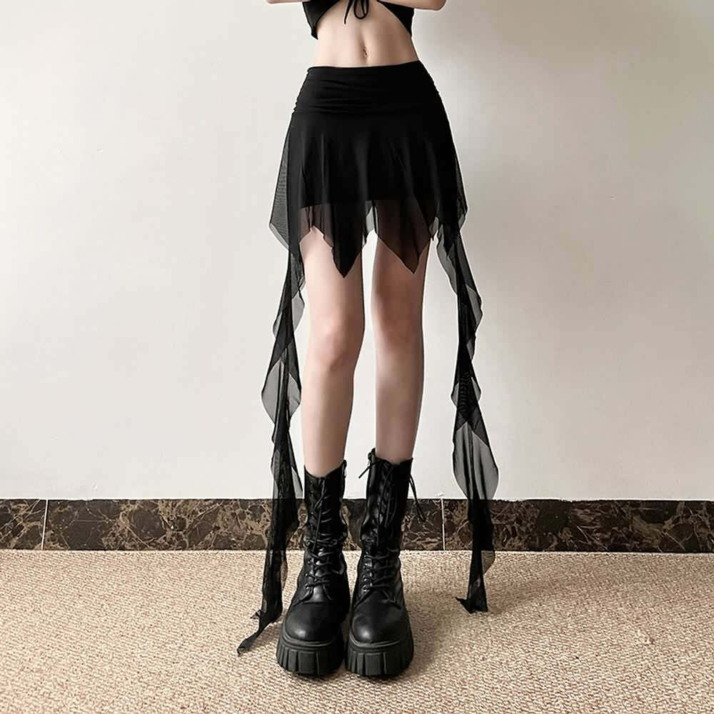 Y2K Gothic Mesh Handkerchief Mini Skirt - 90s Grunge, Retro Summer, Pastel Goth Fashion