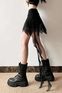 Y2K Gothic Mesh Handkerchief Mini Skirt - 90s Grunge, Retro Summer, Pastel Goth Fashion
