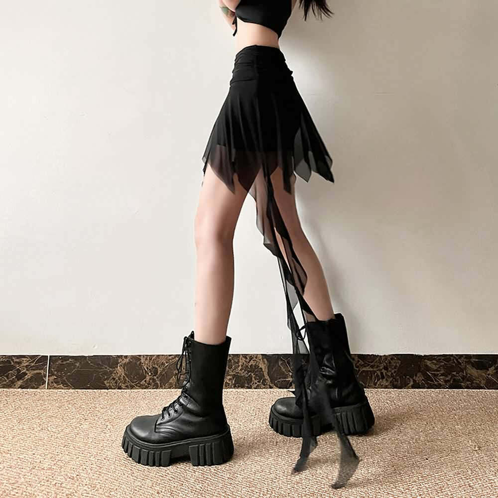 Y2K Gothic Mesh Handkerchief Mini Skirt - 90s Grunge, Retro Summer, Pastel Goth Fashion