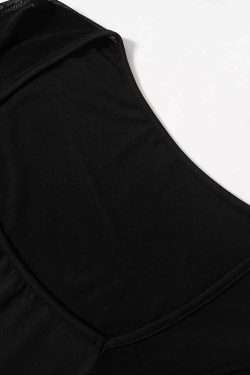 Y2K Gothic Mesh Long Sleeve Square Neck Bodysuit - 90s Grunge, Retro, and Pastel Goth Fashion
