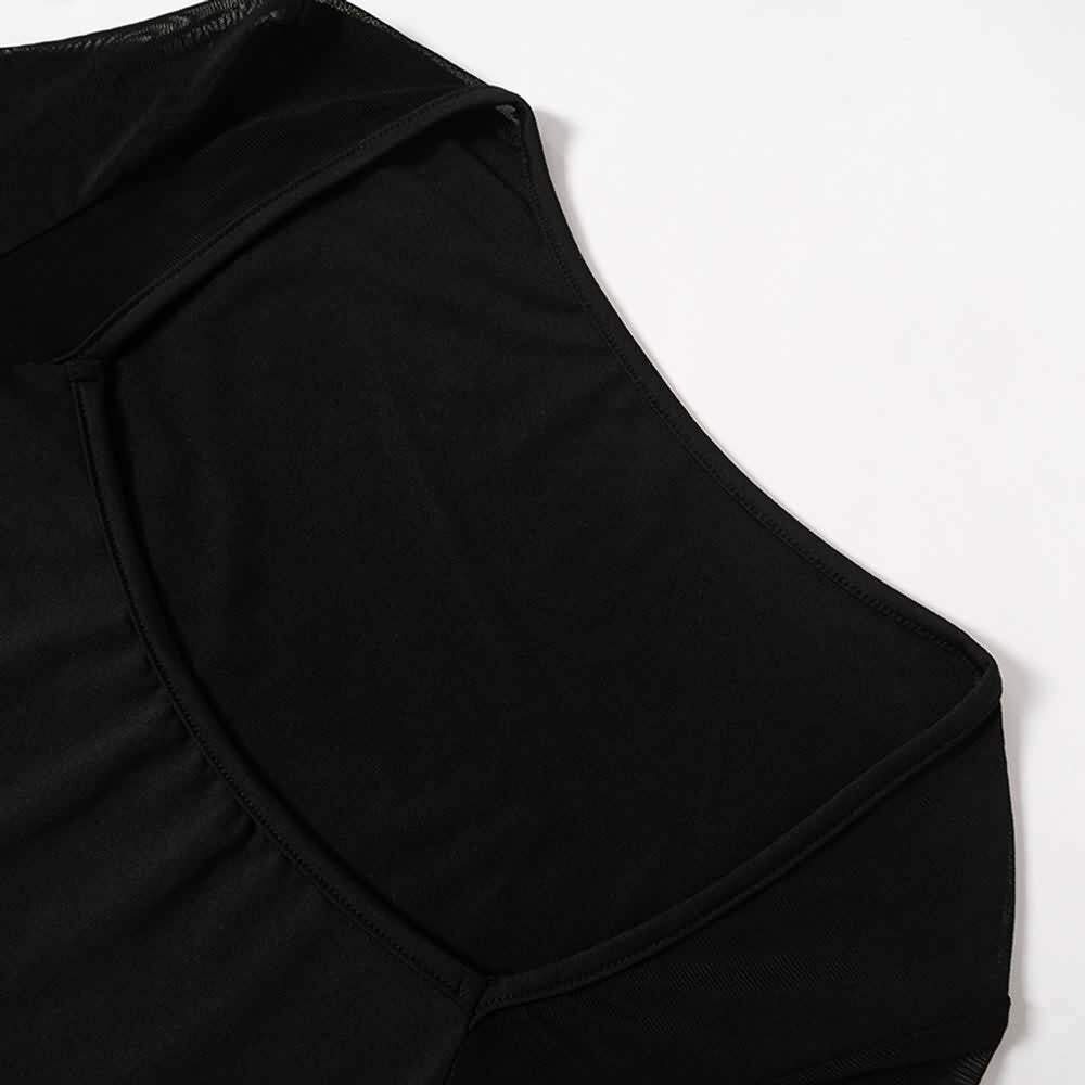Y2K Gothic Mesh Long Sleeve Square Neck Bodysuit - 90s Grunge, Retro, and Pastel Goth Fashion