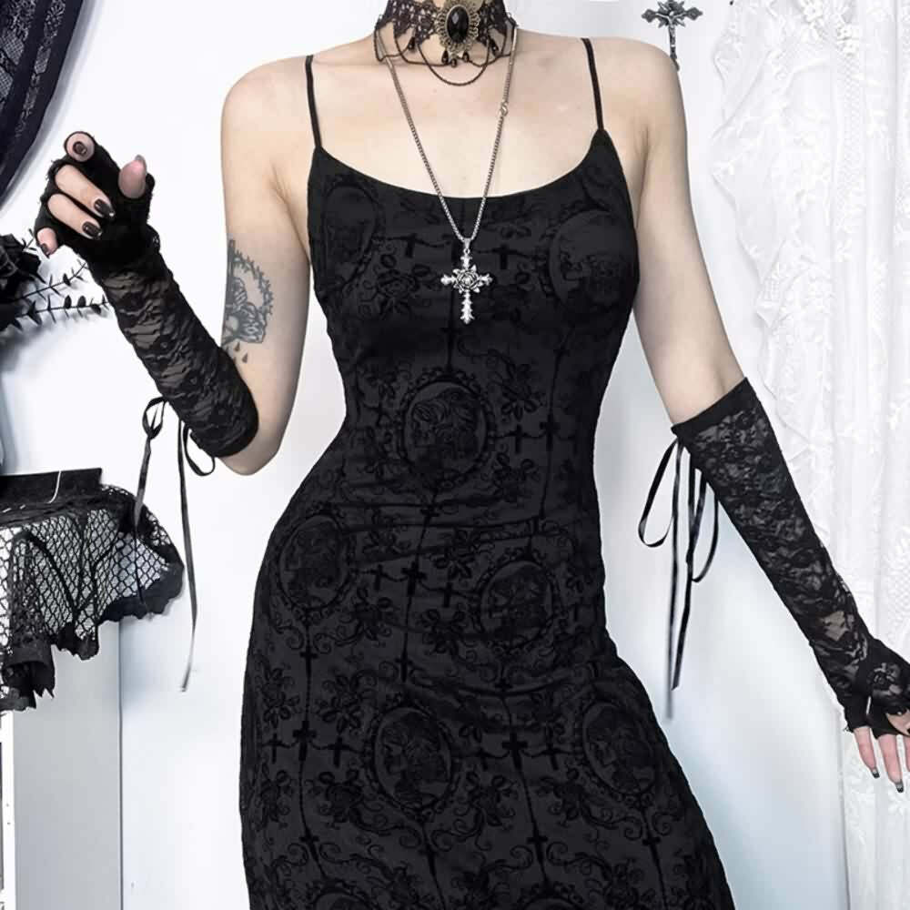 Y2K Gothic Mesh Maxi Dress - 90s Grunge, Retro Summer Outfit, Dark Y2K Fashion