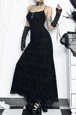 Y2K Gothic Mesh Maxi Dress - 90s Grunge, Retro Summer Outfit, Dark Y2K Fashion