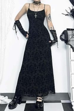 Y2K Gothic Mesh Maxi Dress - 90s Grunge, Retro Summer Outfit, Dark Y2K Fashion