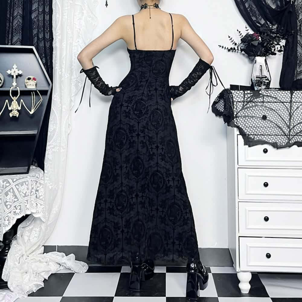 Y2K Gothic Mesh Maxi Dress - 90s Grunge, Retro Summer Outfit, Dark Y2K Fashion