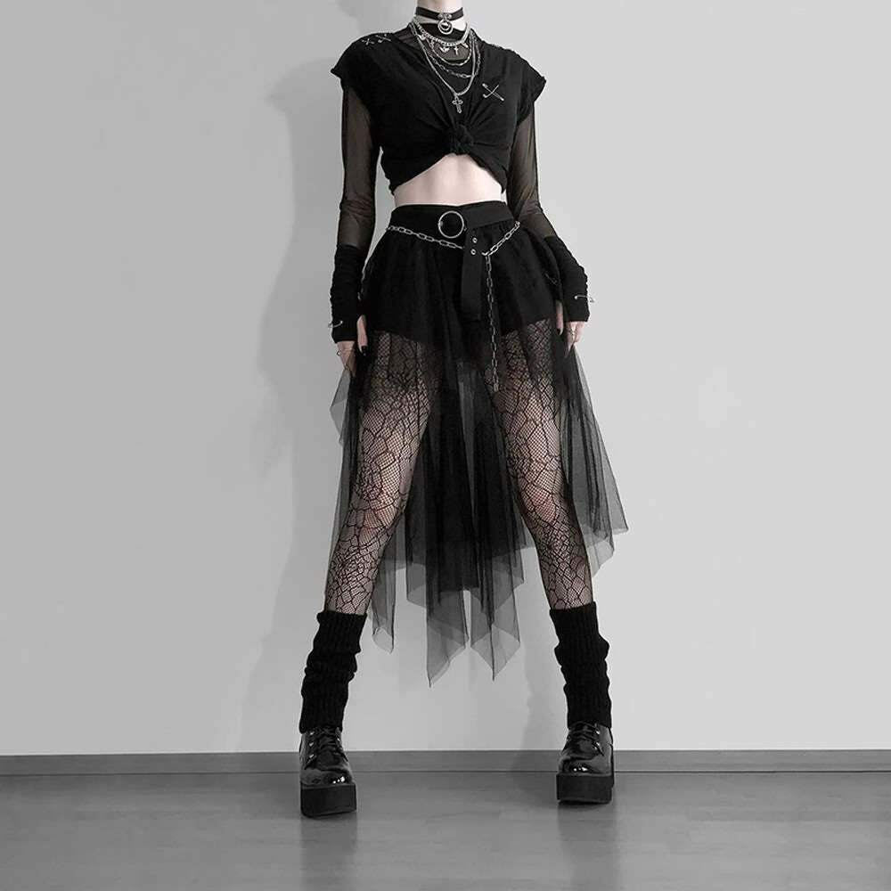 Y2K Gothic Mesh Mini Skirt - 90s Grunge, Retro, Pastel Goth, Y2K Summer & Party Outfits