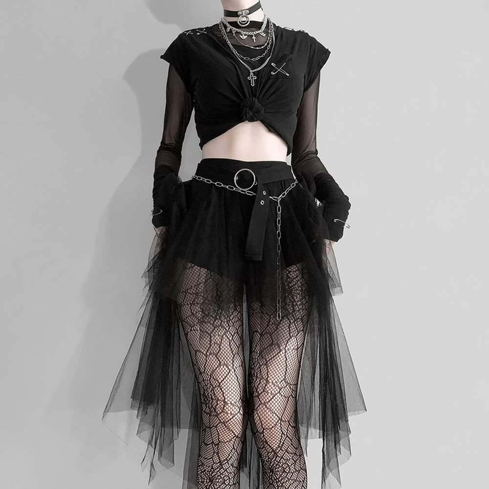 Y2K Gothic Mesh Mini Skirt - 90s Grunge, Retro, Pastel Goth, Y2K Summer & Party Outfits