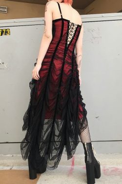 Y2K Gothic Mesh Overlay Asymmetrical Dress - 90s Grunge, Retro, Pastel Goth, Summer Party Outfit
