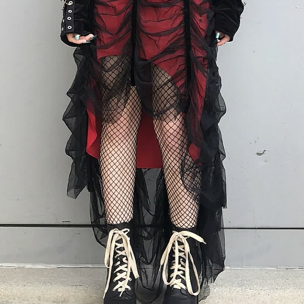 Y2K Gothic Mesh Overlay Asymmetrical Dress - 90s Grunge, Retro, Pastel Goth, Summer Party Outfit