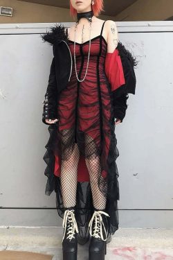 Y2K Gothic Mesh Overlay Asymmetrical Dress - 90s Grunge, Retro, Pastel Goth, Summer Party Outfit