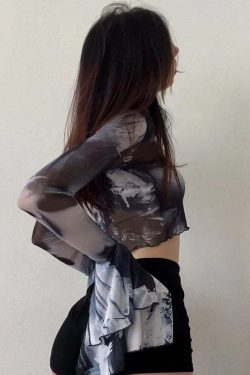 Y2K Gothic Mesh Top - Retro 90s Grunge, Summer Party, Club Outfit, Pastel Goth Fashion