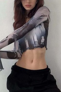 Y2K Gothic Mesh Top - Retro 90s Grunge, Summer Party, Club Outfit, Pastel Goth Fashion