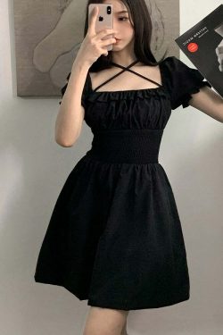 Y2K Gothic Mini Dress - Retro 90s Grunge, Summer Party Outfit, Pastel Goth, Y2K Fashion
