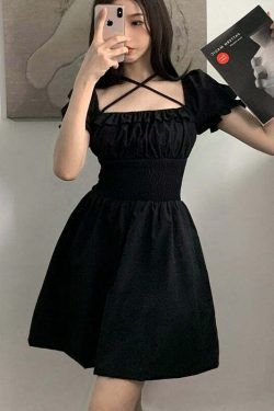 Y2K Gothic Mini Dress - Retro 90s Grunge, Summer Party Outfit, Pastel Goth, Y2K Fashion