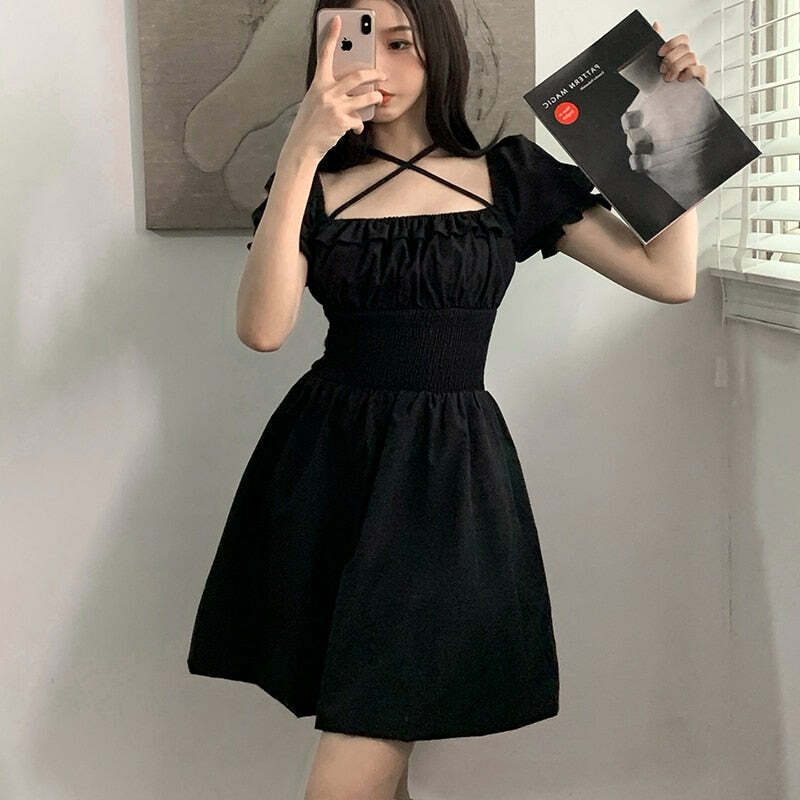 Y2K Gothic Mini Dress - Retro 90s Grunge, Summer Party Outfit, Pastel Goth, Y2K Fashion