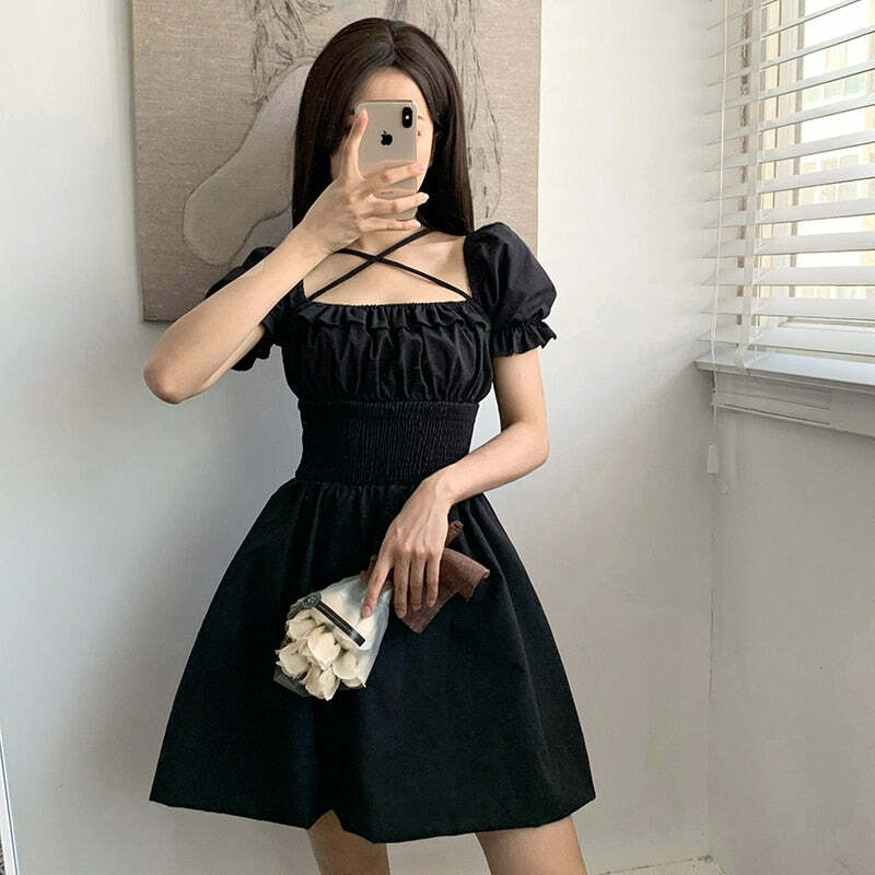 Y2K Gothic Mini Dress - Retro 90s Grunge, Summer Party Outfit, Pastel Goth, Y2K Fashion