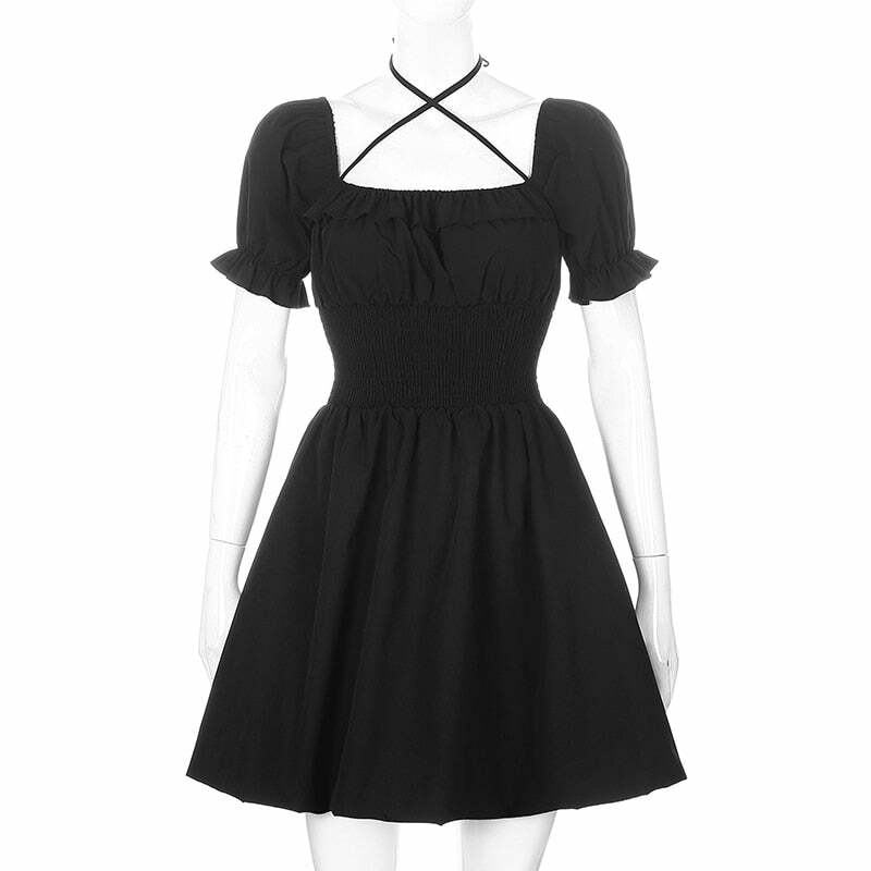 Y2K Gothic Mini Dress - Retro 90s Grunge, Summer Party Outfit, Pastel Goth, Y2K Fashion
