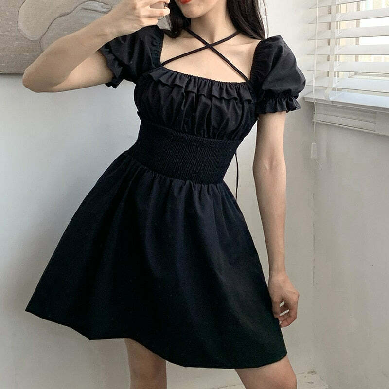 Y2K Gothic Mini Dress - Retro 90s Grunge, Summer Party Outfit, Pastel Goth, Y2K Fashion
