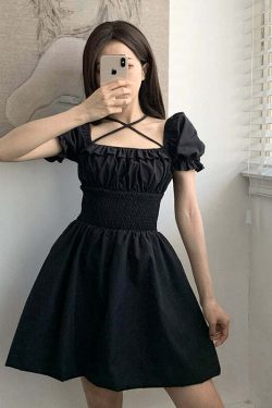 Y2K Gothic Mini Dress - Retro 90s Grunge, Summer Party Outfit, Pastel Goth, Y2K Fashion